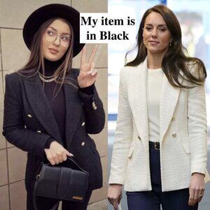 Zara Black Tweed Blazer with Gold Buttons Bouclé Jacket Kate Middleton, Sz XS